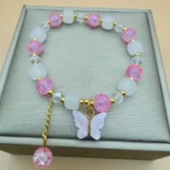 Chic Butterfly Charm Stretch Bracelet With Sparkling Colorful Glass Beads - Picture 3 of 6